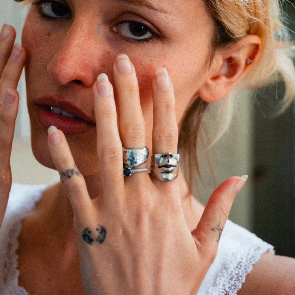 Sterling Silver Sculpted Face Ring - Silver